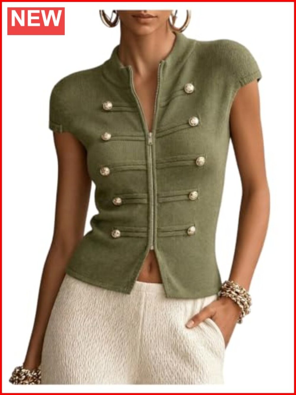 Double Breasted Mock Neck Zip Up Knit Sweater Slim Fit Split Hem